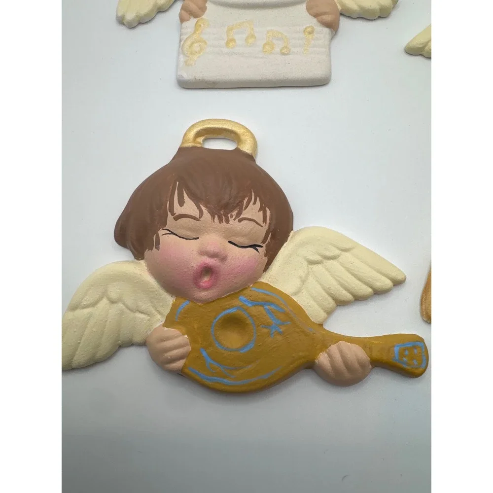 Vintage 1990 Ceramic Musical Angel Wall Plaques Set of 4 Cherubs